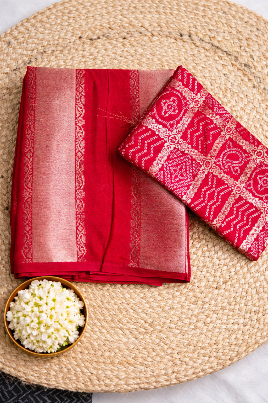 Red Viscose Silk Bandhini Design Saree with Zari Woven Pallu