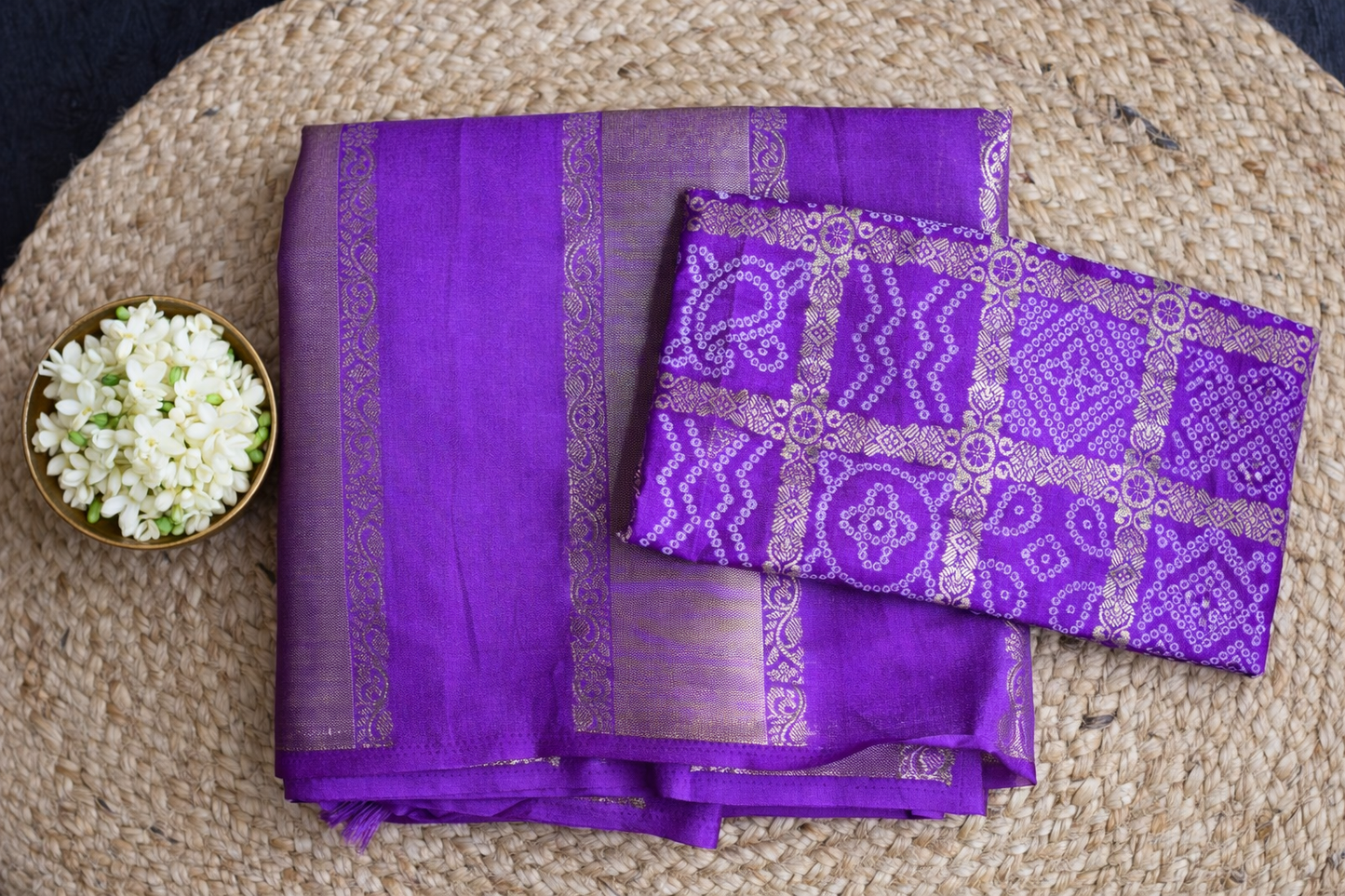Royal Lavender Viscose Silk Bandhini Design Saree with Zari Woven Pallu