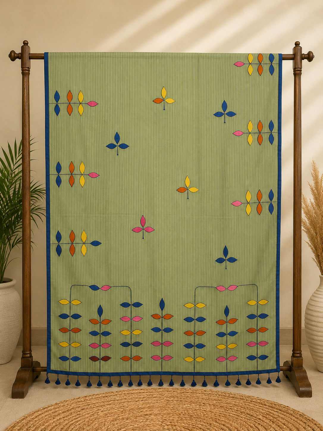 Taarulatha Pista Green Cotton Appliqué Saree