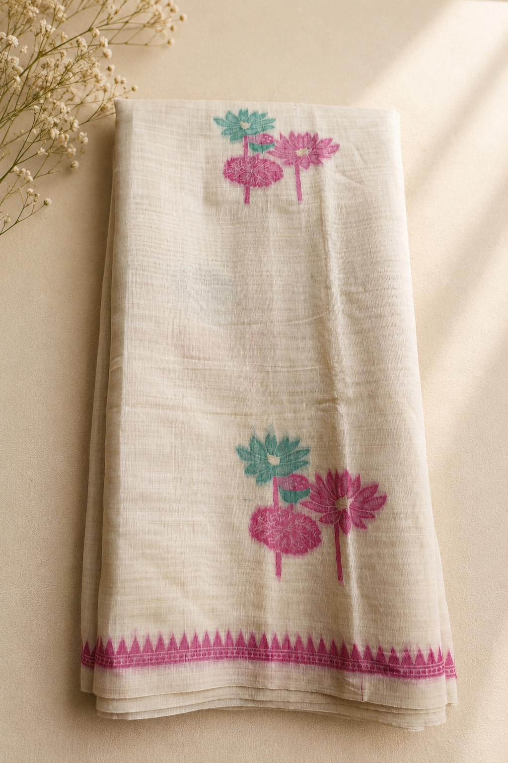 Red Lotus Garden Muga Cotton Saree
