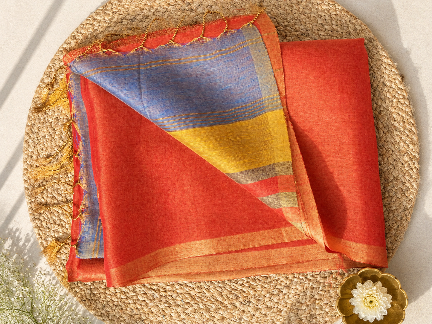 Sunset Glow Linen Tissue Silk Saree