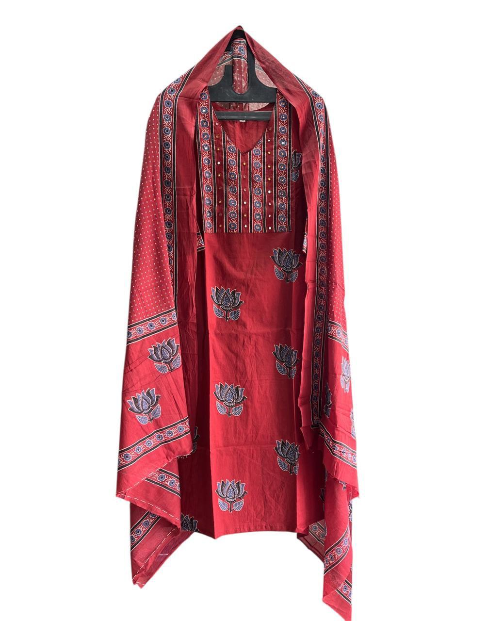 Maroon Floral Printed Kurta Set with Dupatta for Women