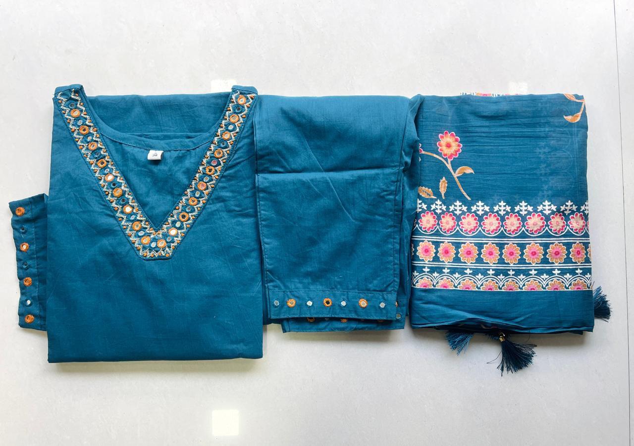 Teal Blue Kurta Set with Floral Dupatta