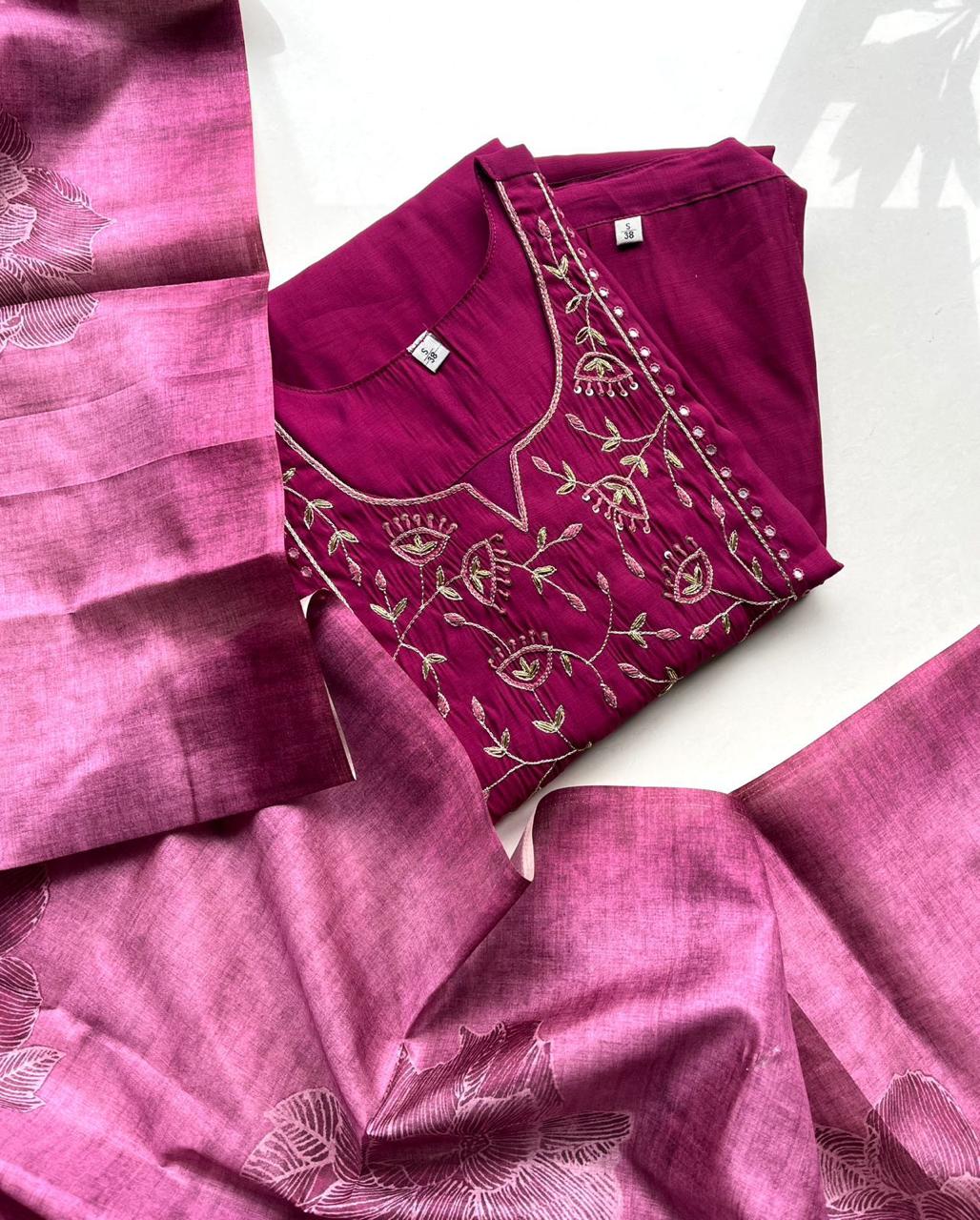 Berry Purple Embroidered Silk Kurta Set with Floral Tussar Dupatta
