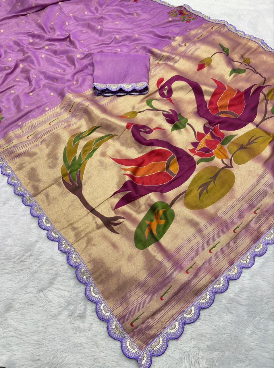 Lavender Tissue Silk Saree with Lace Work