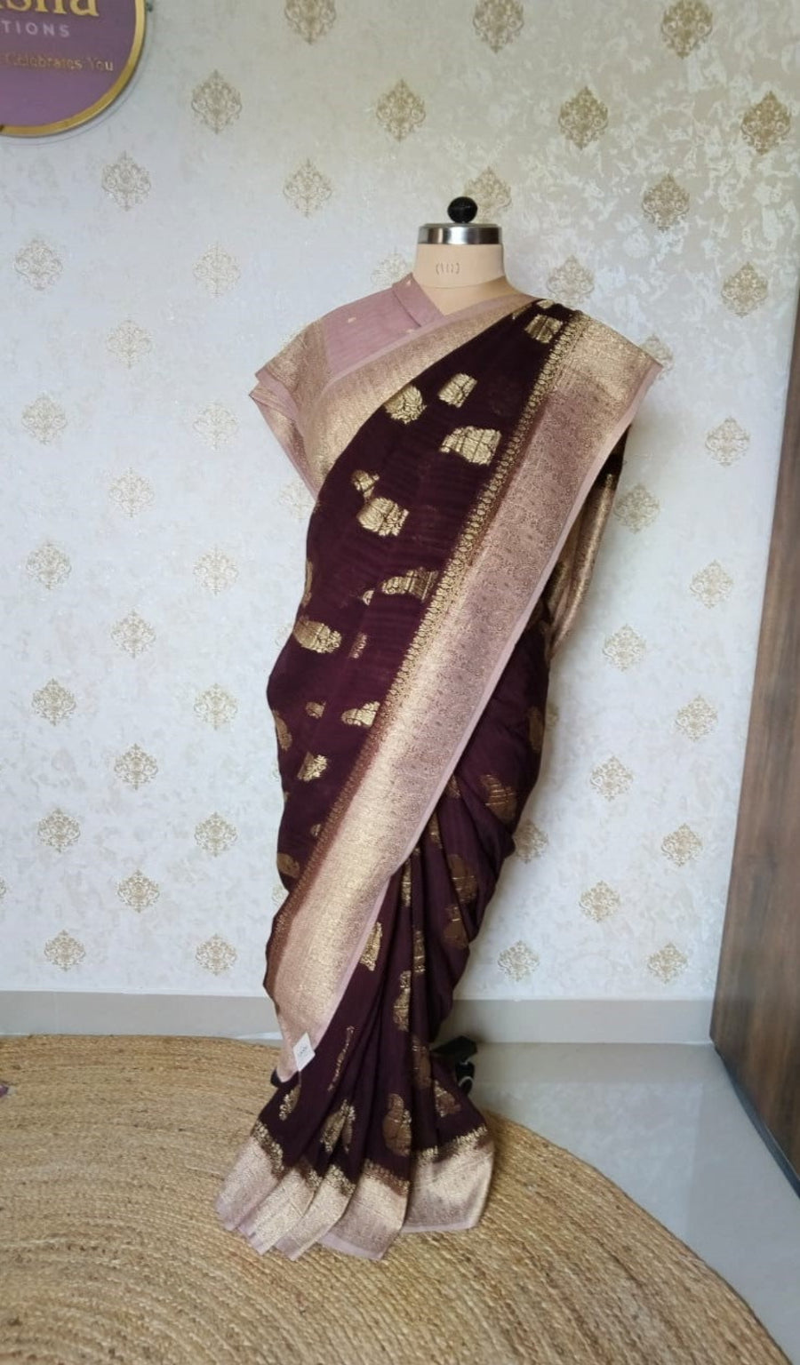 KASHIKA – Brown - Champagne Premium Georgette Banaras Saree