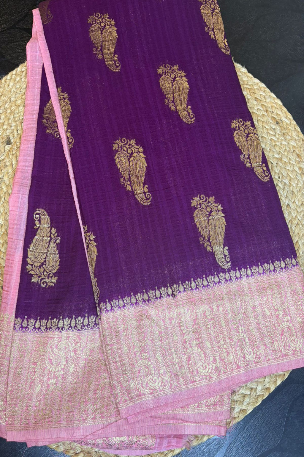KASHIKA – Royal Purple - Pink Premium Georgette Banaras Saree