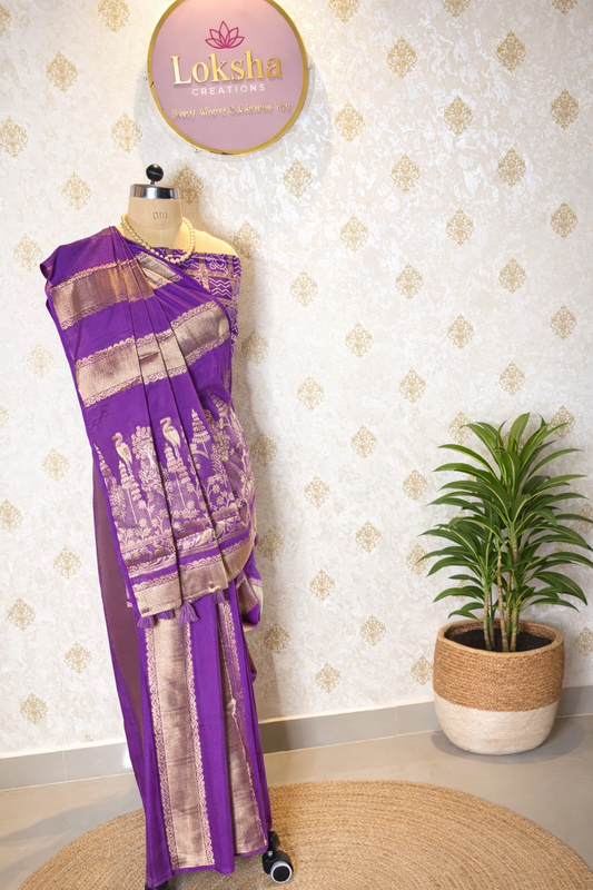 Royal Lavender Viscose Silk Bandhini Design Saree with Zari Woven Pallu