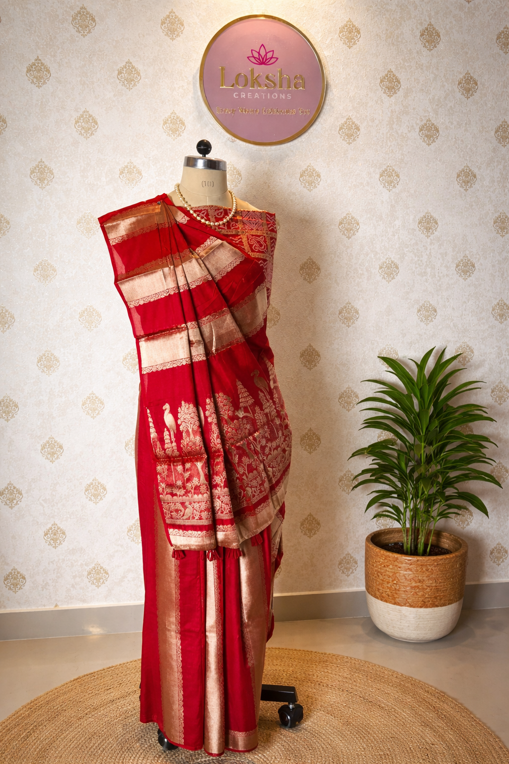 Red Viscose Silk Bandhini Design Saree with Zari Woven Pallu