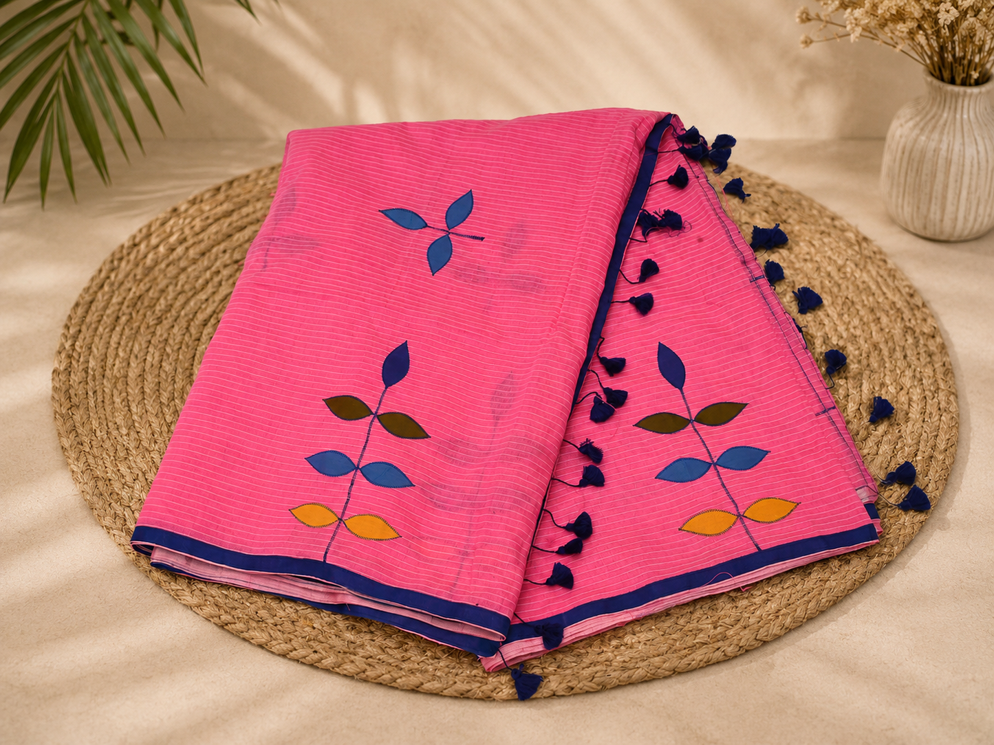 Taarulatha Rose Pink Cotton Appliqué Saree
