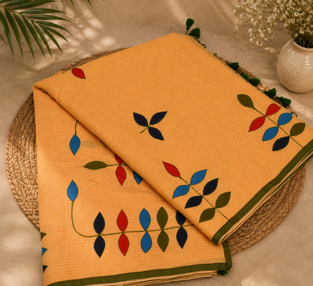 Taarulatha Mango Peach Cotton Appliqué Saree