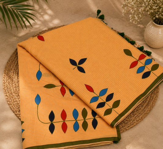 Taarulatha Mango Peach Cotton Appliqué Saree