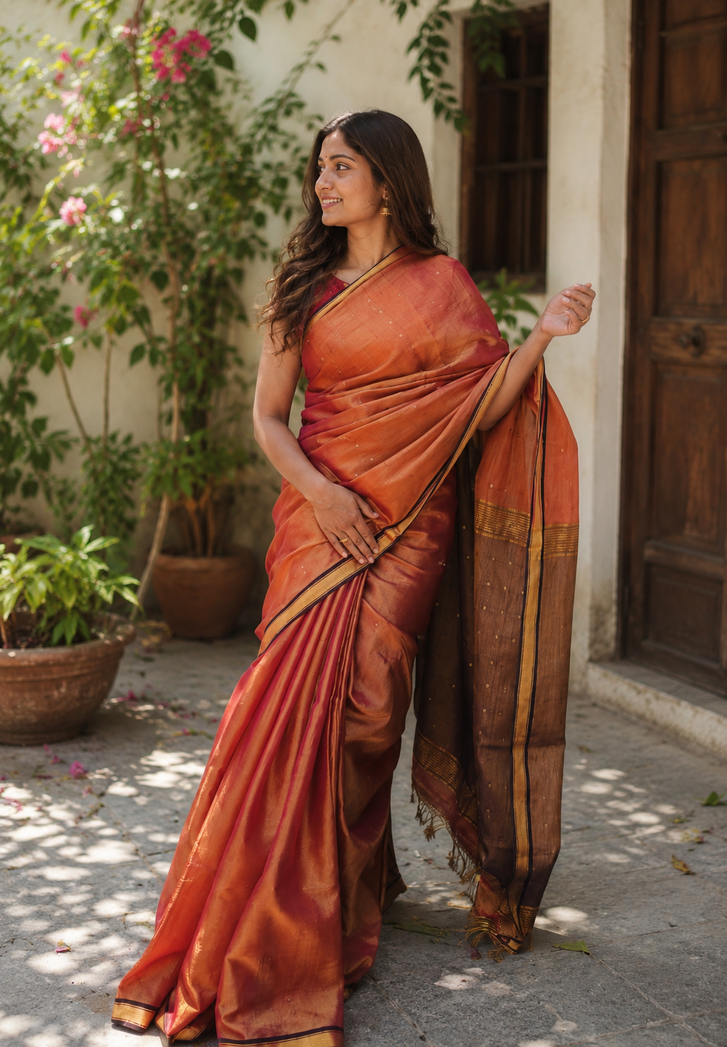 Sunset Glow Linen Tissue Silk Saree with Woven Sequin Detailing