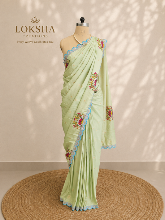 Mint Green Tissue Saree with Lace Work