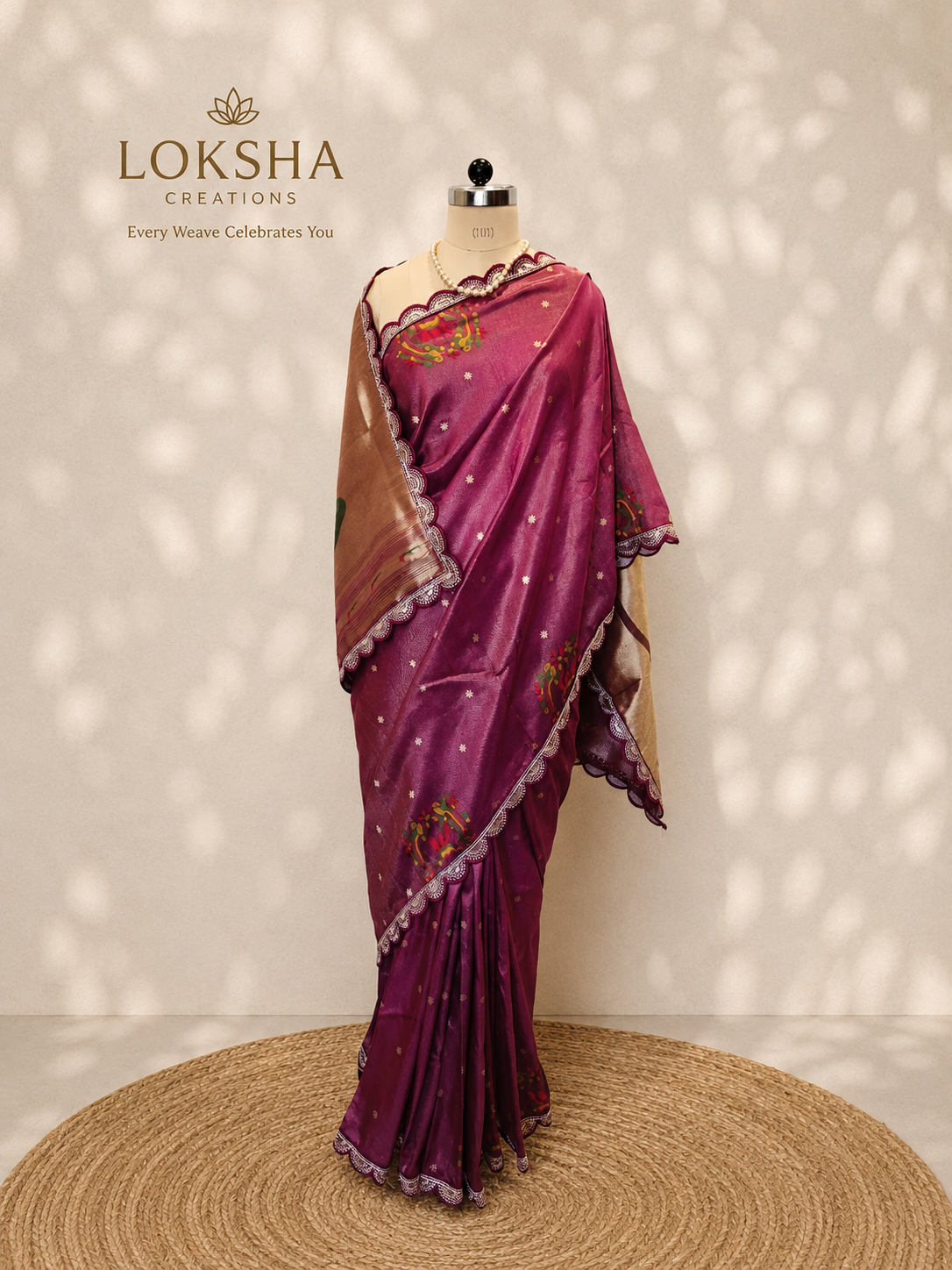 Wine Purple Tissue Saree with Lace Border