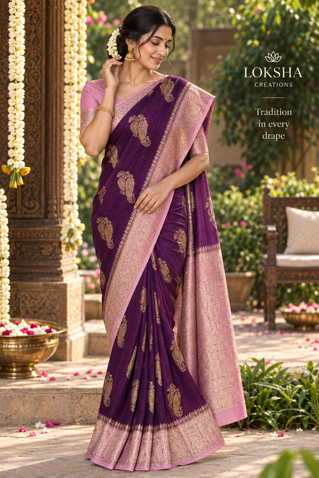 KASHIKA – Royal Purple - Pink Premium Georgette Banaras Saree