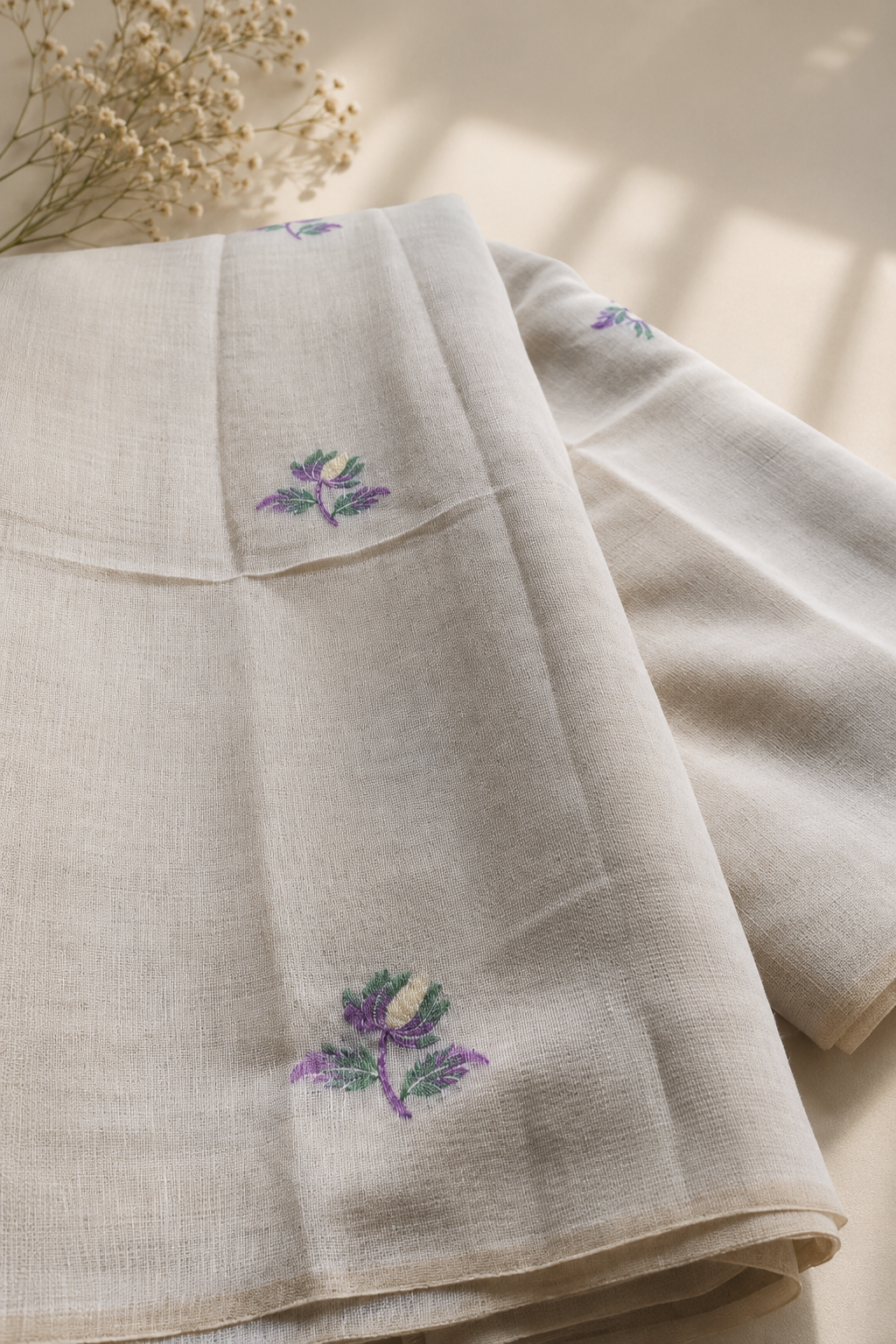 Purple Cow Border Muga Cotton Saree