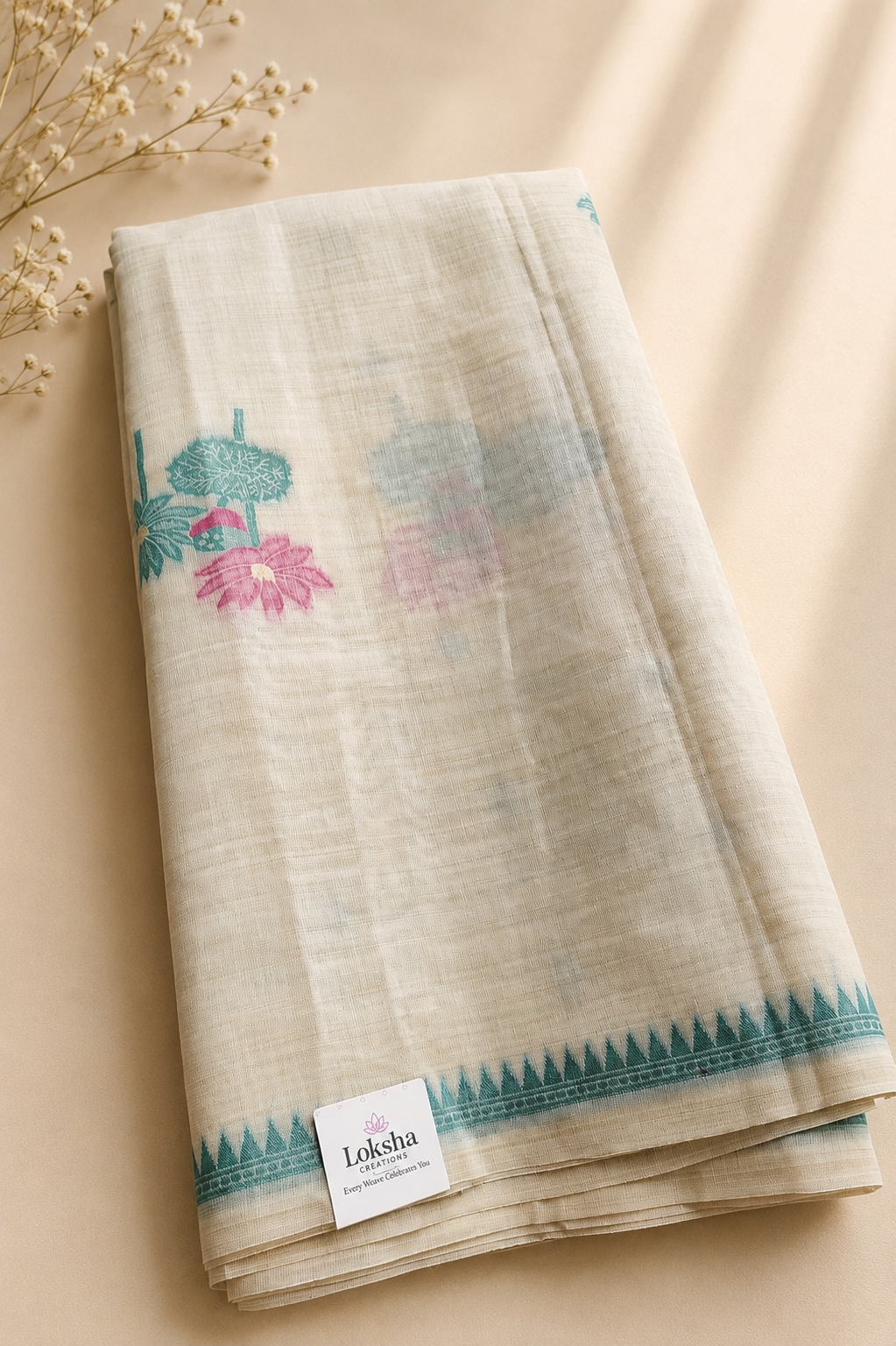 Green Lotus Garden Muga Cotton Saree