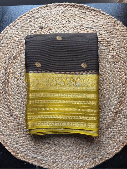 Rangamahal Black - Gold Yellow Heritage Peacock Border Assam Silk Saree