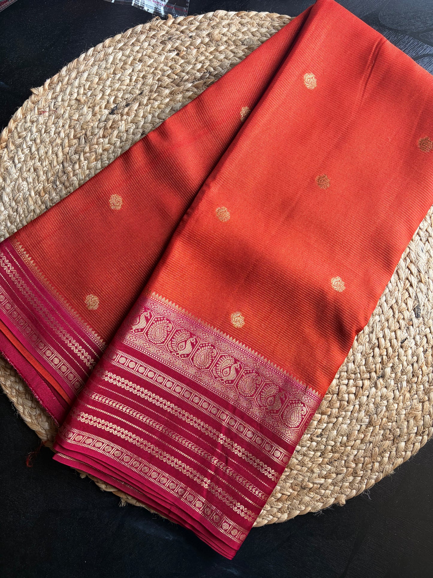 Rangamahal Orange-Rani Pink Heritage Peacock Border Assam Silk Saree