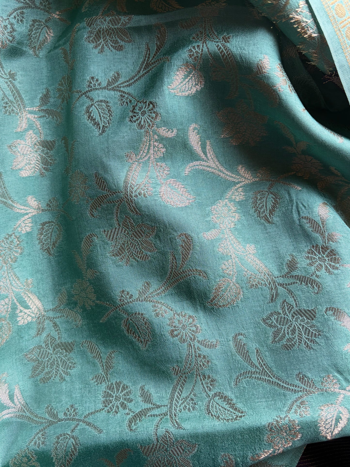 Rangamahal Royal Purple - Aqua Blue  Heritage Peacock Border Assam Silk Saree