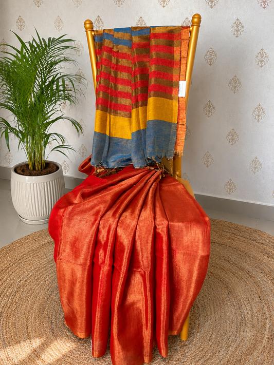 Sunset Glow Linen Tissue Silk Saree