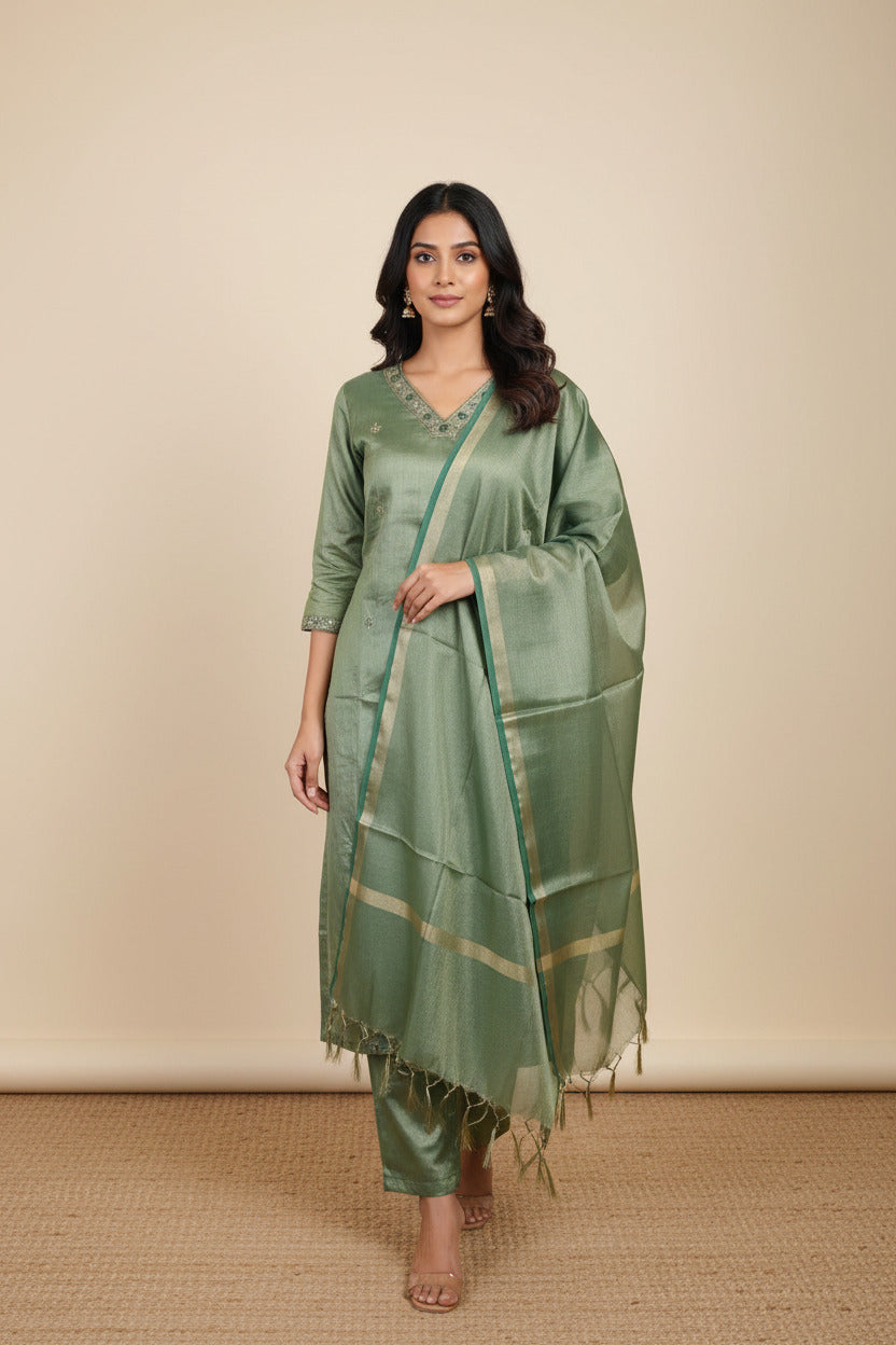 Tissue Soft Silk Kurta Set with inner lining