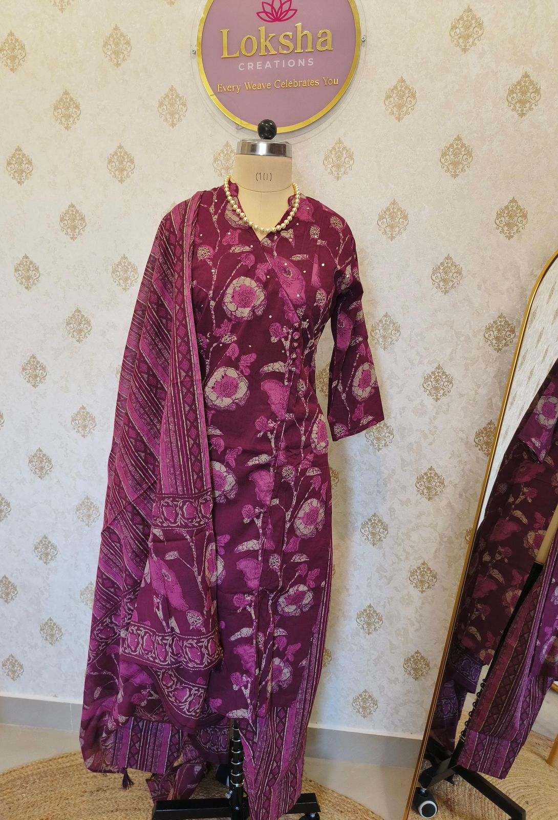 Plum Berry Floral Printed Kurta Set with Dupatta