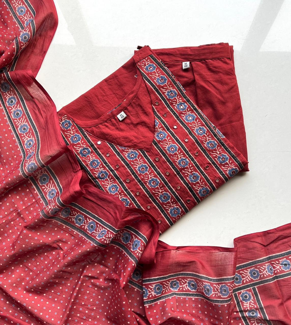 Maroon Floral Printed Kurta Set with Dupatta for Women