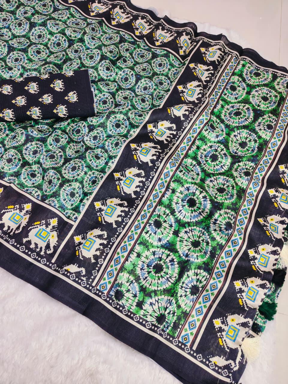Gaja Chakra Mulberry Silk Saree with Elephant Border