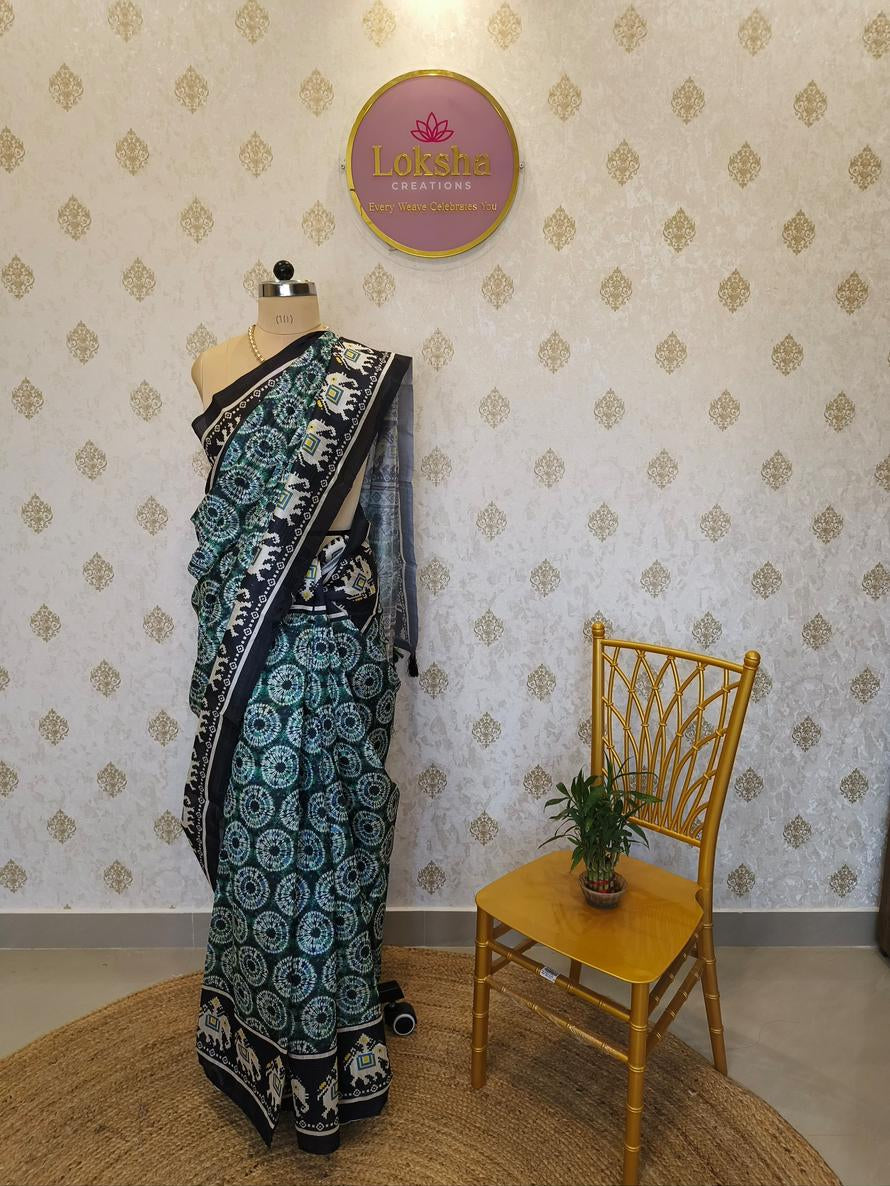 Gaja Chakra Mulberry Silk Saree with Elephant Border