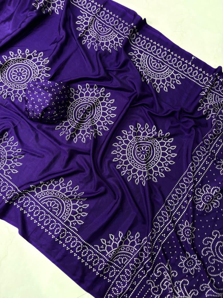 Royal Purple Crape Gajji Silk Saree with Ajrakh Print