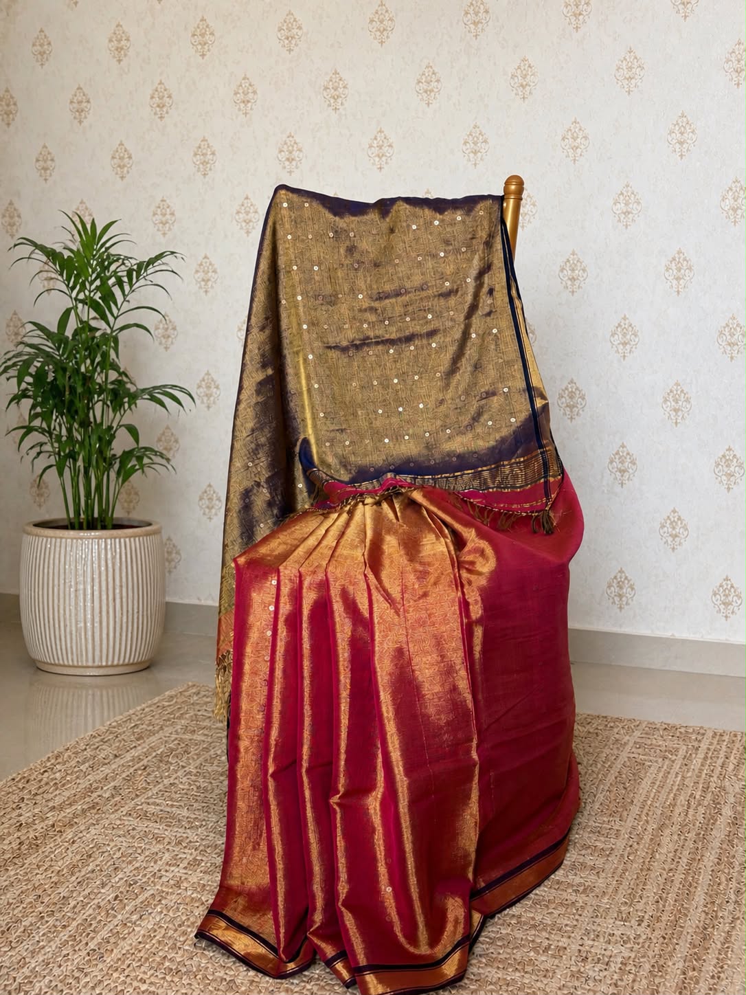 Sunset Glow Linen Tissue Silk Saree with Woven Sequin Detailing