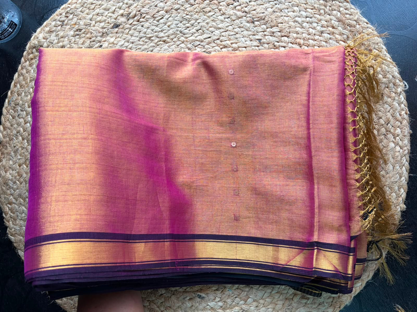 Royal Magenta Linen Tissue Silk Saree with Woven Sequin Detailing