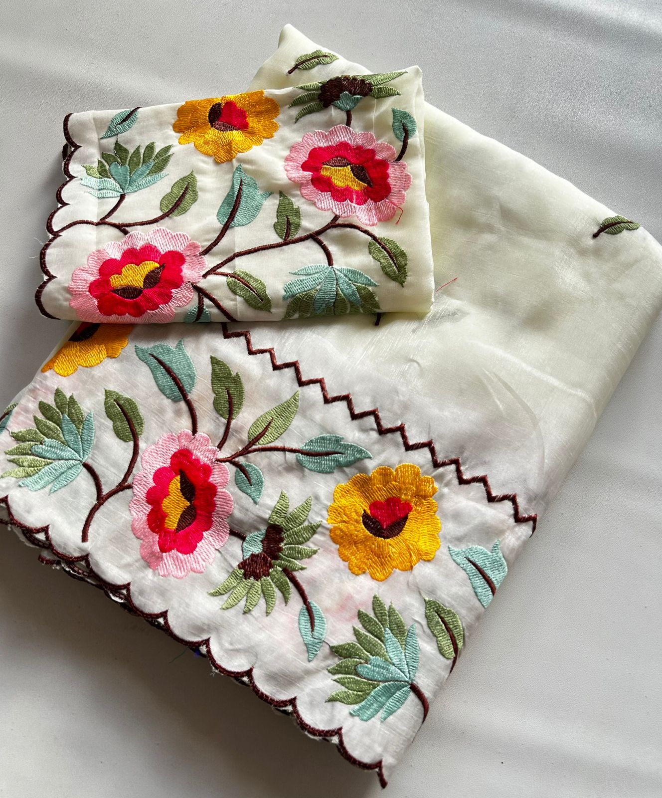 Ivory Floral Cocktail Tissue Organza Saree
