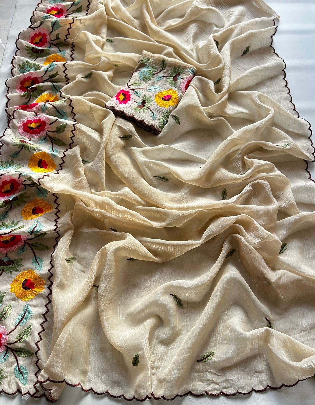 Champagne Beige Floral Cocktail Tissue Organza Saree