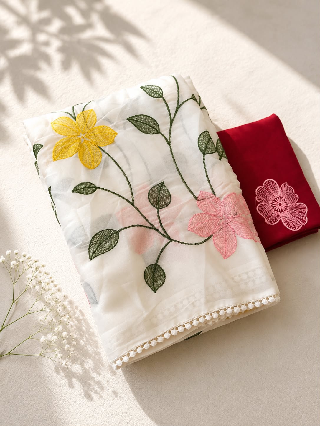 Ivory Blossom Embroidered Georgette Saree
