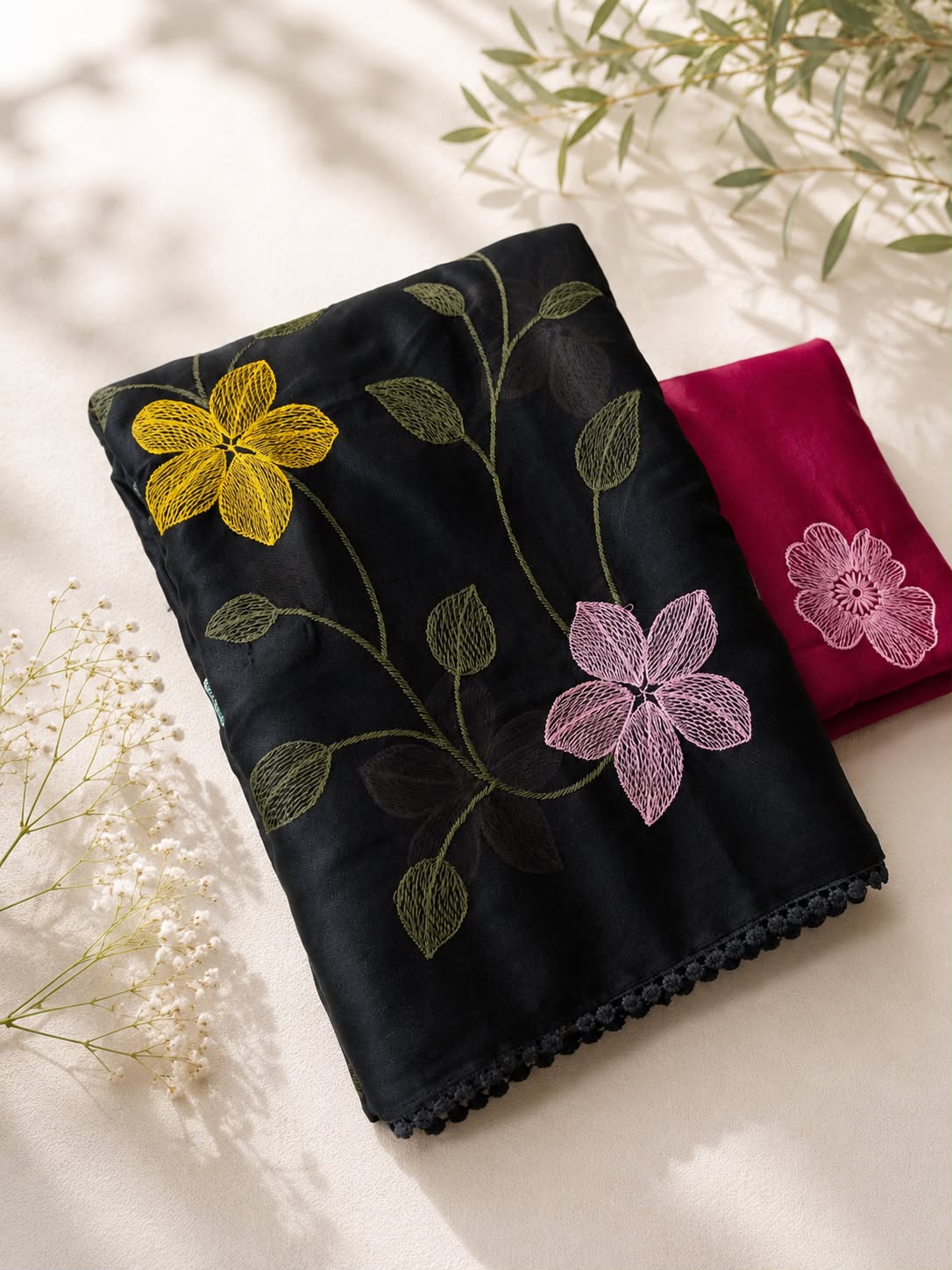 Midnight Bloom Embroidered Georgette Saree