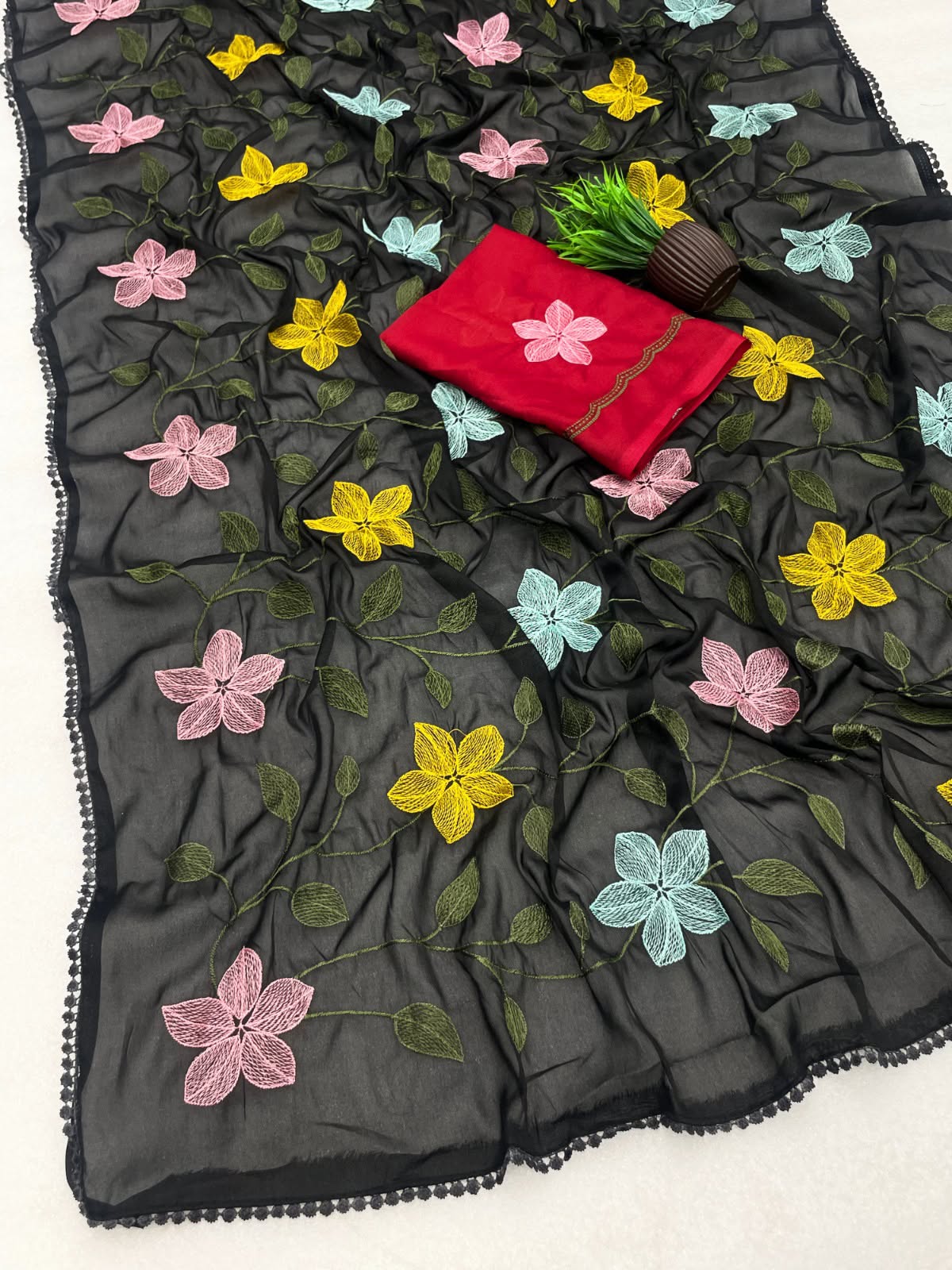 Midnight Bloom Embroidered Georgette Saree
