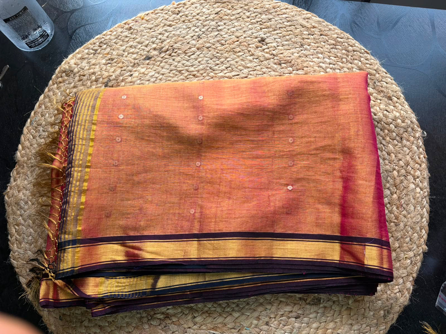 Sunset Glow Linen Tissue Silk Saree with Woven Sequin Detailing