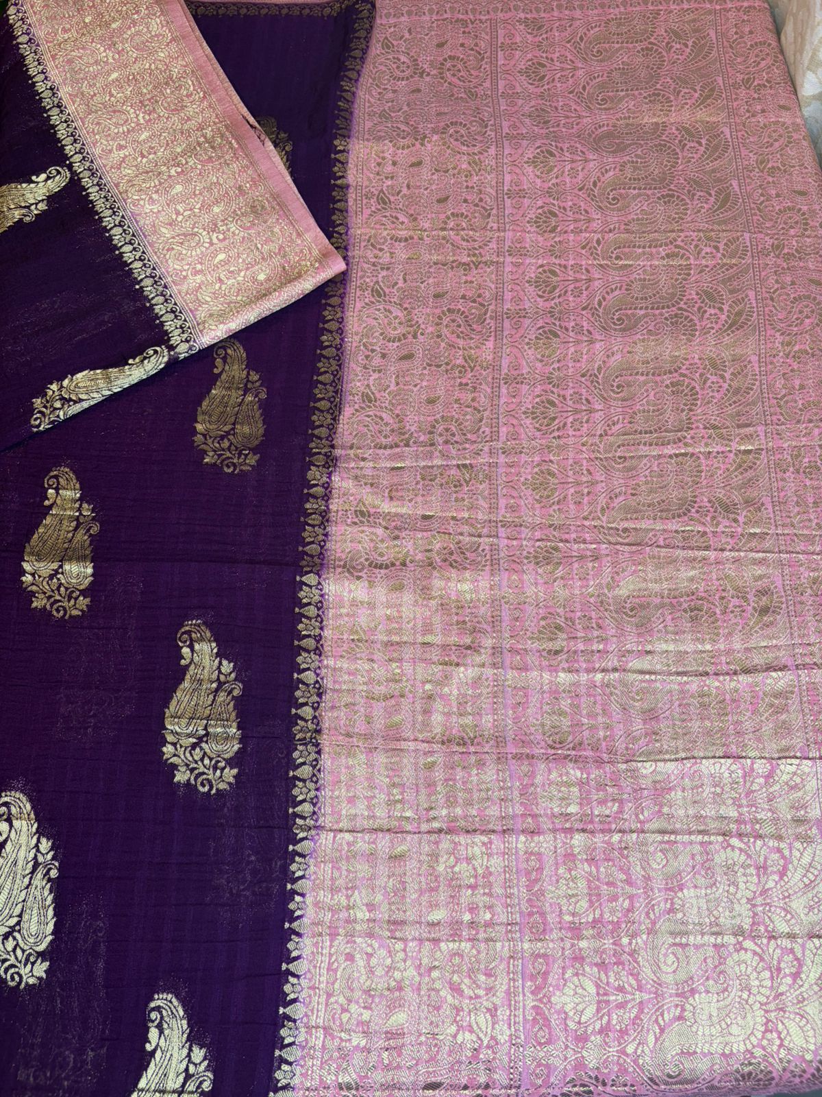KASHIKA – Royal Purple - Pink Premium Georgette Banaras Saree