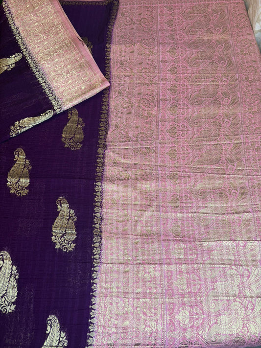 KASHIKA – Royal Purple - Pink Premium Georgette Banaras Saree