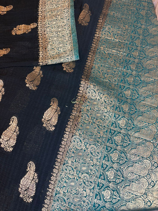 KASHIKA – Deep Teal - Aqua  Premium Georgette Banaras Saree