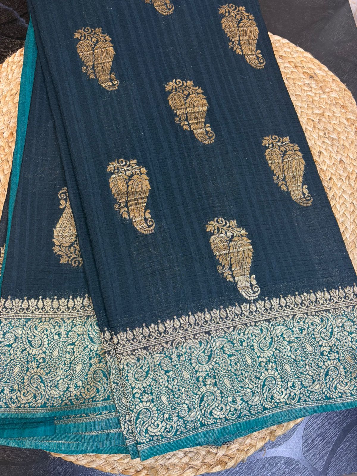 KASHIKA – Deep Teal - Aqua  Premium Georgette Banaras Saree